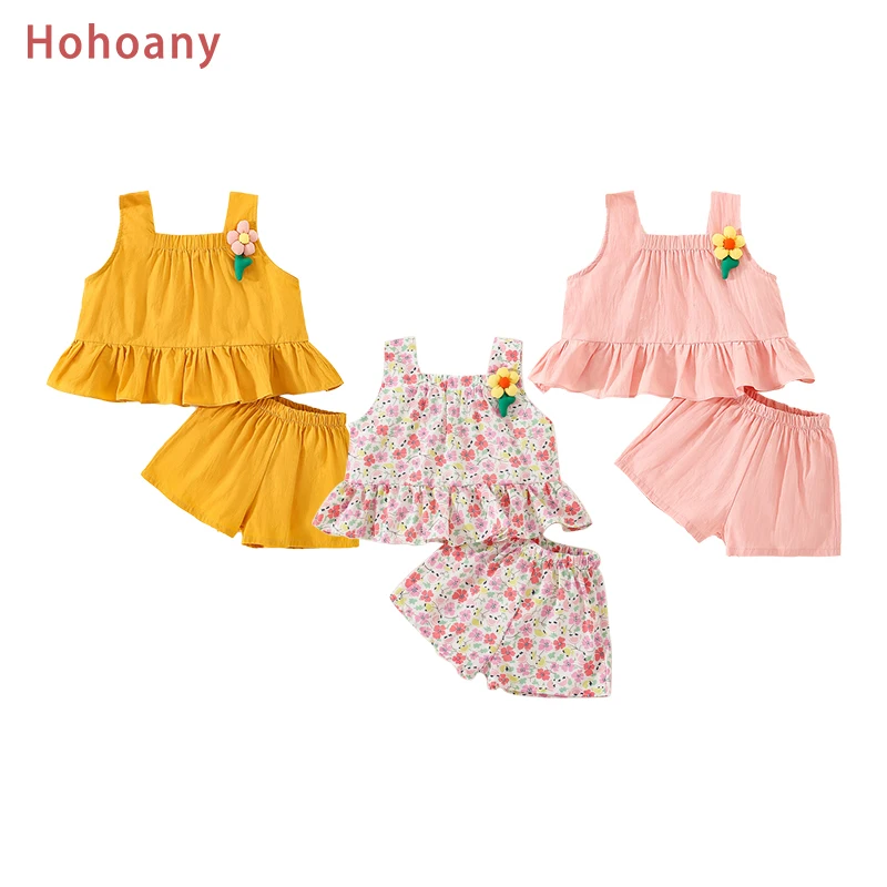 2Pcs/Set Summer Baby Girl Children Clothes Suit Sleeveless Top Cotton Casual Shorts Fashion Toddler Kids Costume 0 To 3 Years