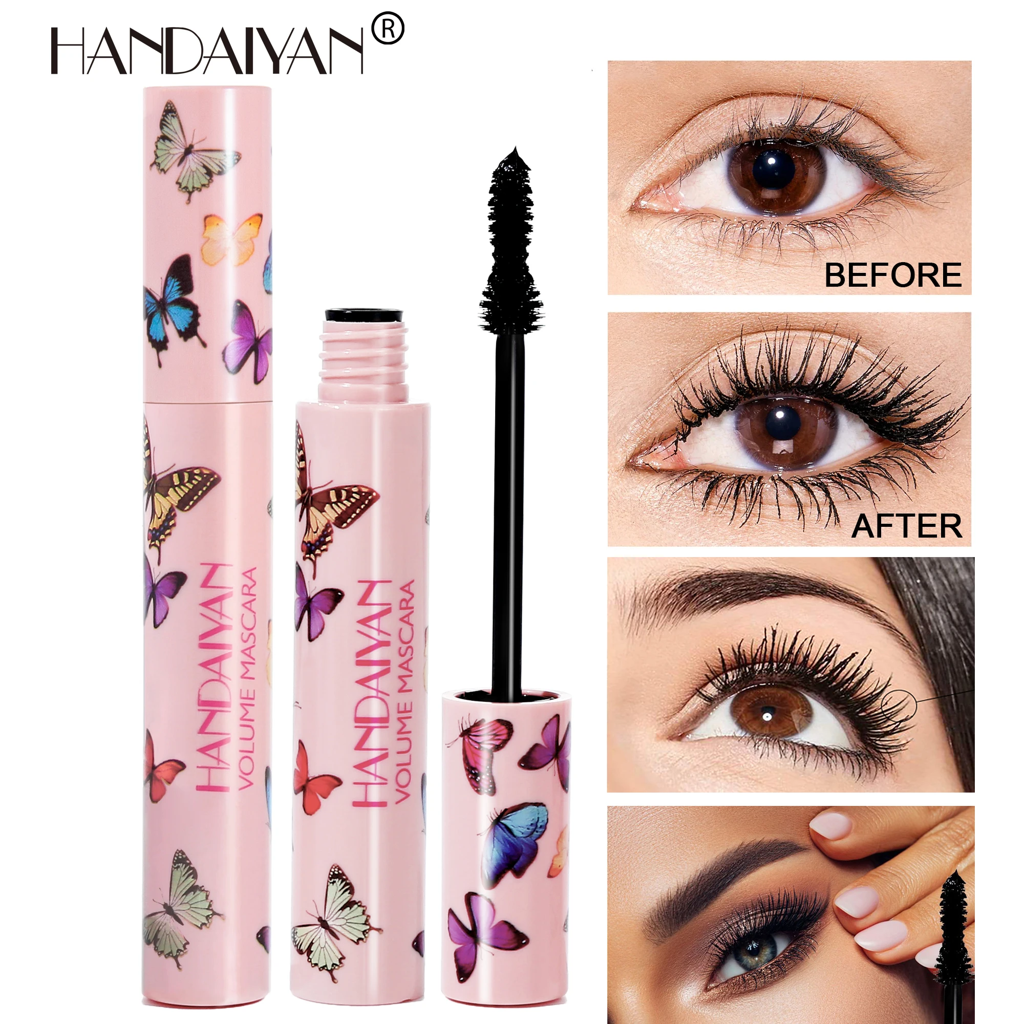 

HANDAIYAN Waterproof Mascara Quick Dry Eyelash Thicken Extension Korean Cute Makeup for Women Curling Lengthen Eye Make Up Raben