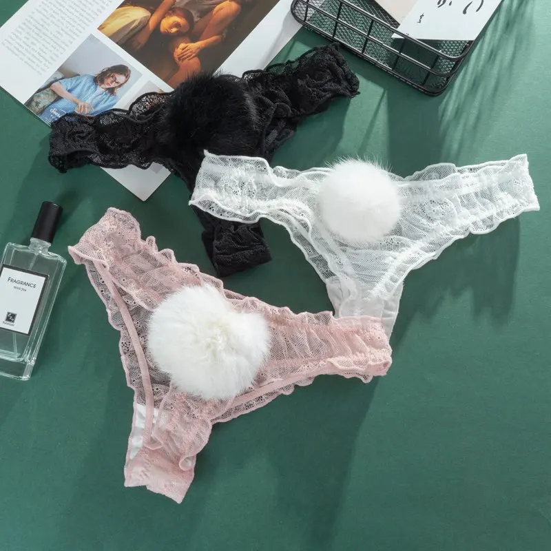 

Sexy Lace Panties Cute Rabbit Tail Women's Underpants G-string Transparent Underwear Comfortable Female Thong