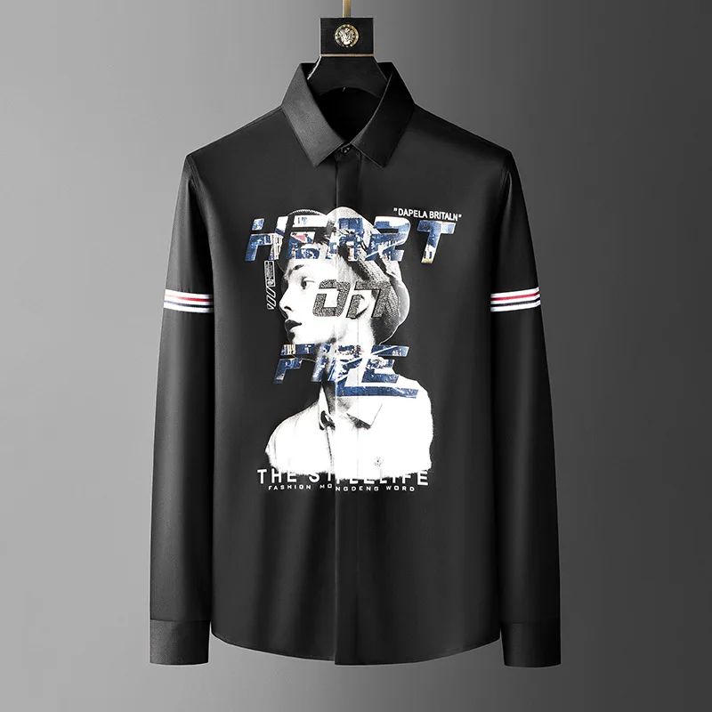 

New 22 Men luxurious Classic Striped Diamond Rhinestones Fashion Cotton Casual Shirts Shirt high Pocket Long-sleeves 5XL #A660