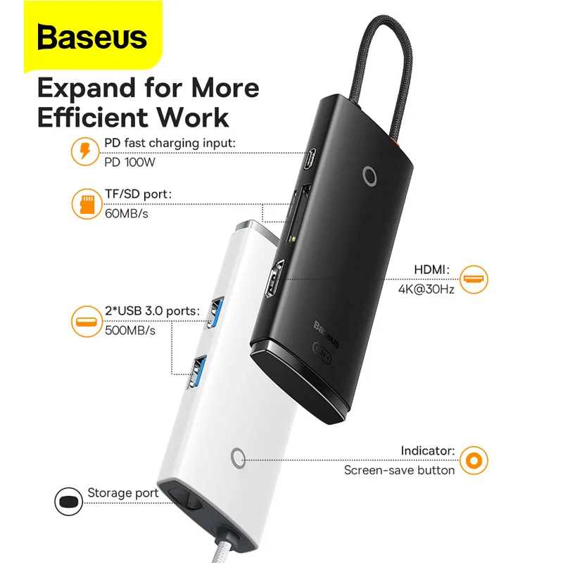 USB-концентратор Baseus с портом USB Type-C на 4K HDMI-совместимый адаптер 3 0 PD 6 в 1 док-станция
