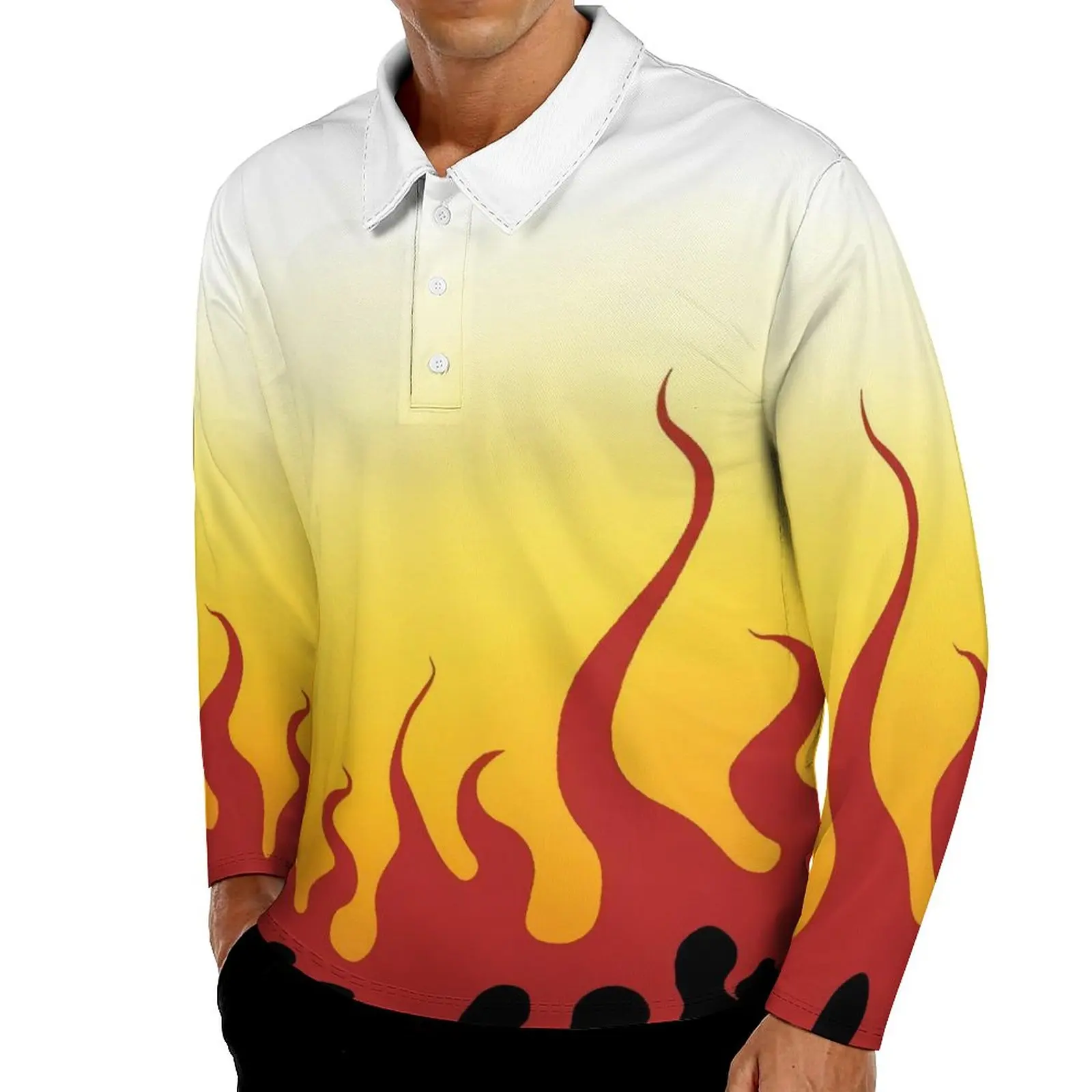 

Повседневные футболки Rengoku Kyoujurou с изображением огня, мужская рубашка-поло с длинным рукавом из аниме «No Yaiba», с изображением рассекающего демонов, осенняя графическая рубашка