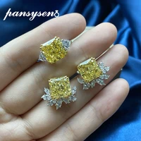 pansysen luxury 100 925 sterling silver created moissanite citrine gemstone earrings ring wedding fine jewelry set wholesale