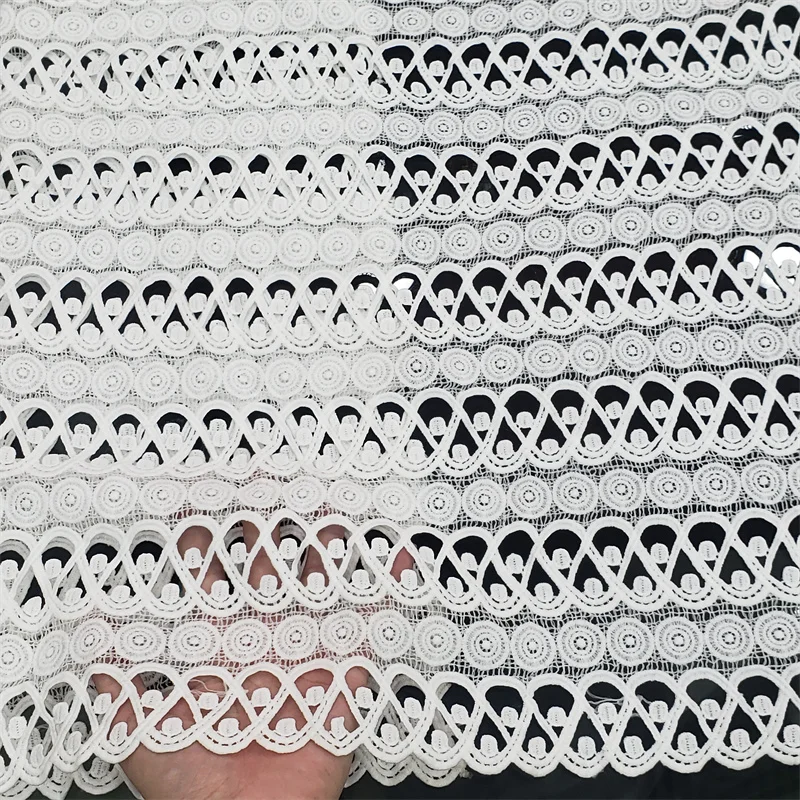 

Factory Price Hot Sales Soft High Quality White Guipure Cord Lace Fabric for African Party Dress KK582_R