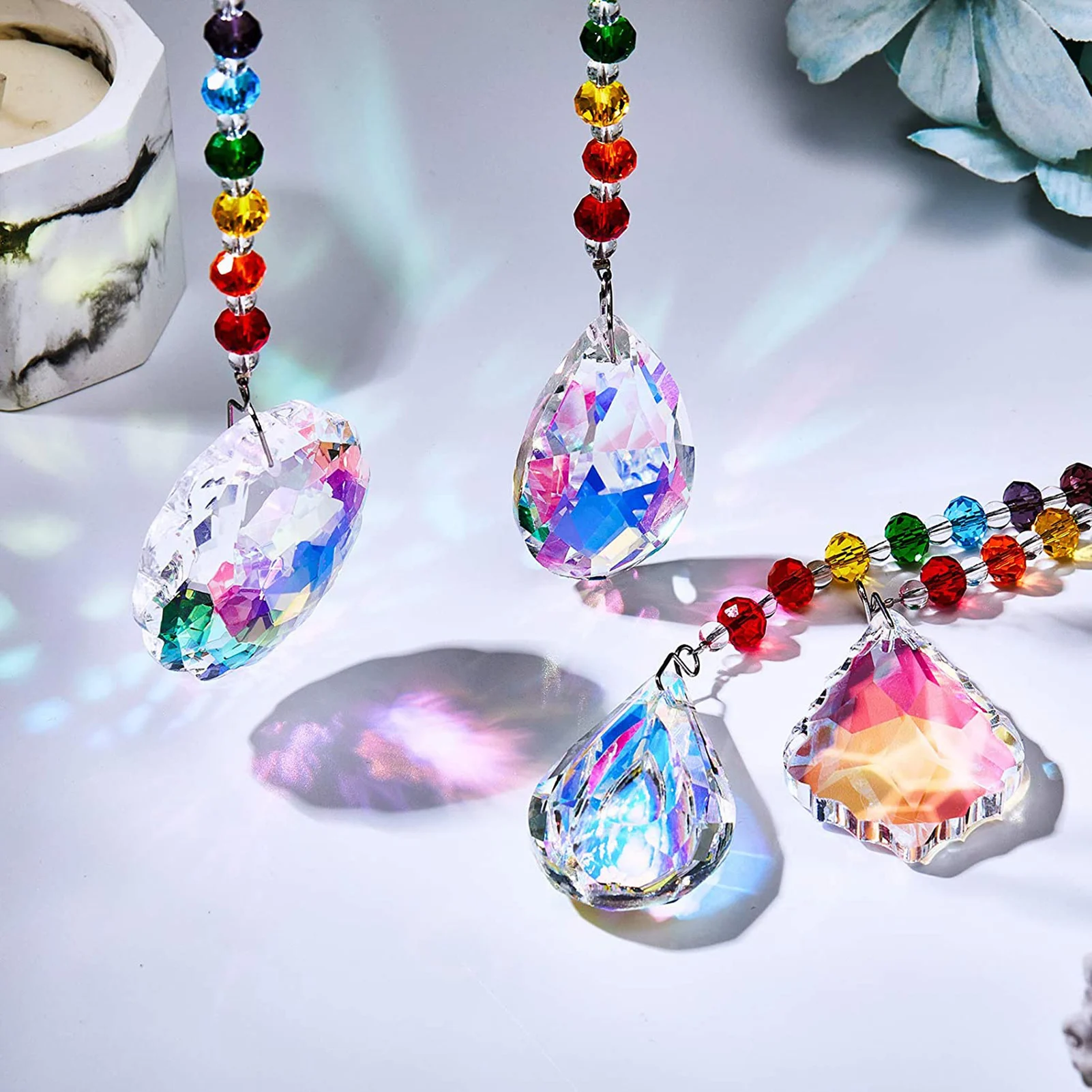 

4PCS Sun Catchers With Crystals Hangable Prisms Glass Rainbow Maker Pendant Crystal Wind Chimes Suncatcher For Window Home
