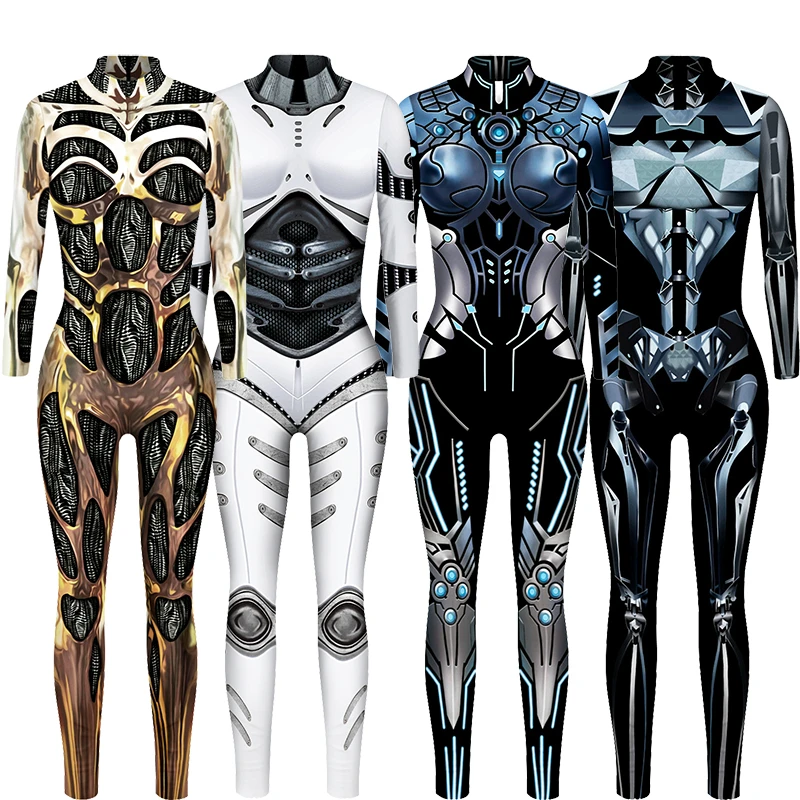 

Комбинезон-робот в стиле панк, соблазнительный облегающий костюм в стиле киберпанк с 3d-машиной, костюм для вечерние НКИ, косплея, костюмы на Хэллоуин, искусственное боди