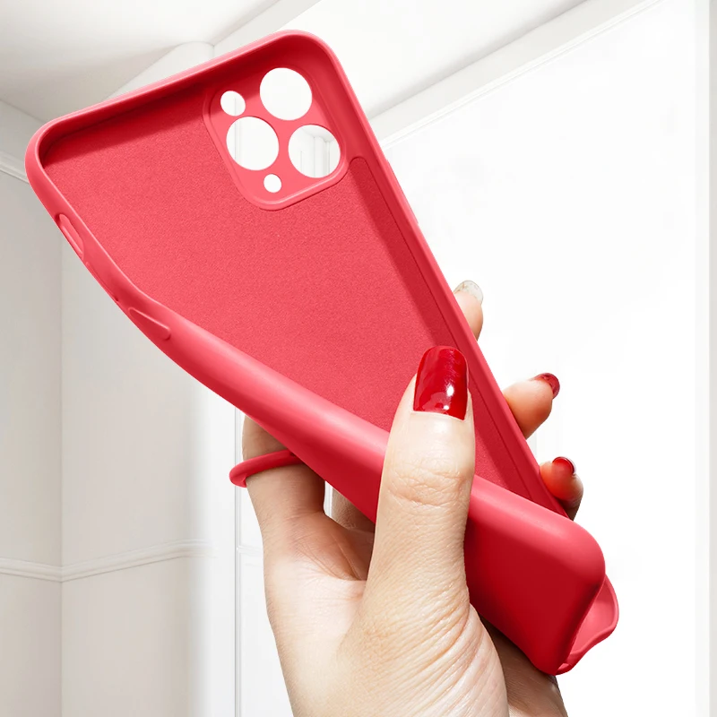 For iPhone 12 Pro Max Ring Case Liquid Silicon Square Cover for iPhone 11 13 14 X Xs Max 7 8 Plus SE 2 Magnetic Car Holder Stand