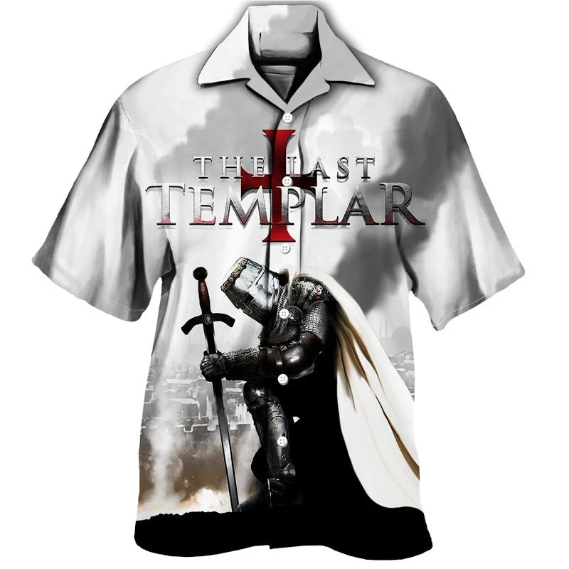 

Knights Templar Graphic Shirts for Men Clothing 3D Print Hawaiian Beach Shirt Short Sleeve y2k Tops Vintage Clothes Lapel Blouse