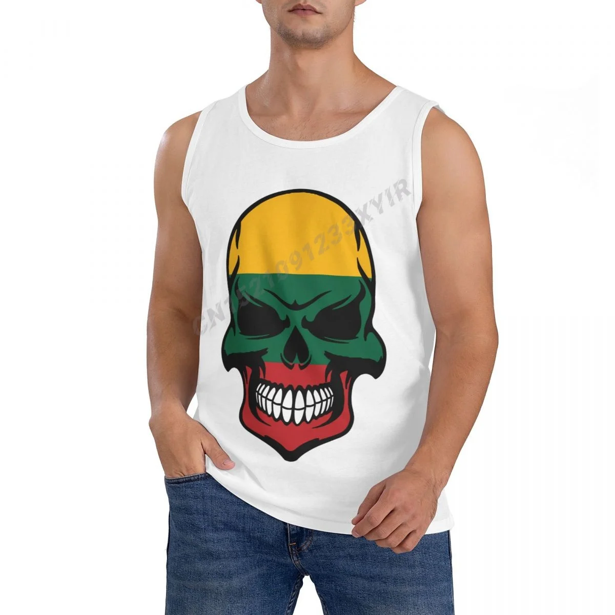 

Men Tank Top Lithuania Flag Cool Lithuanian Skull TankTop Men's Shirt 100% Cotton S-3XL O-neck Sleeveless Cool Summer