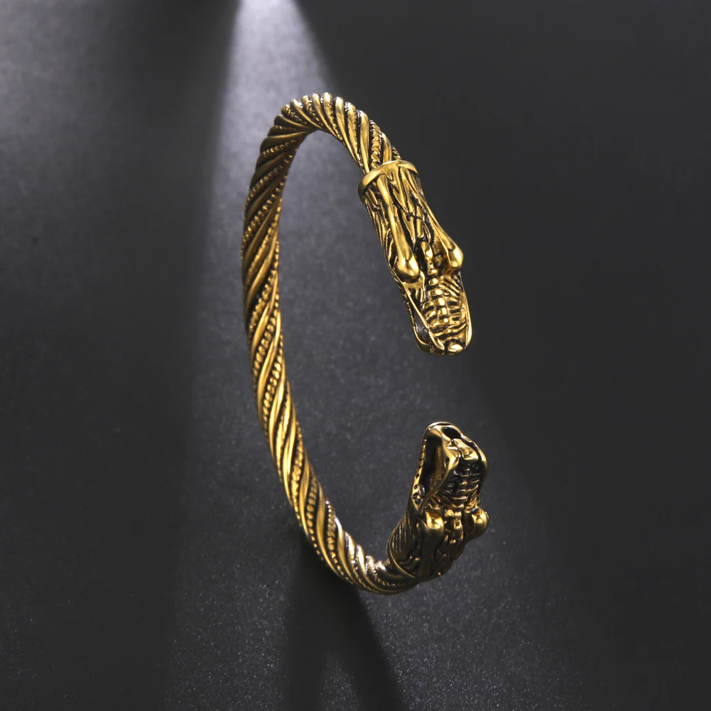 Винтажный старинный браслет с двойной Головой Дракона викингов модные мужские