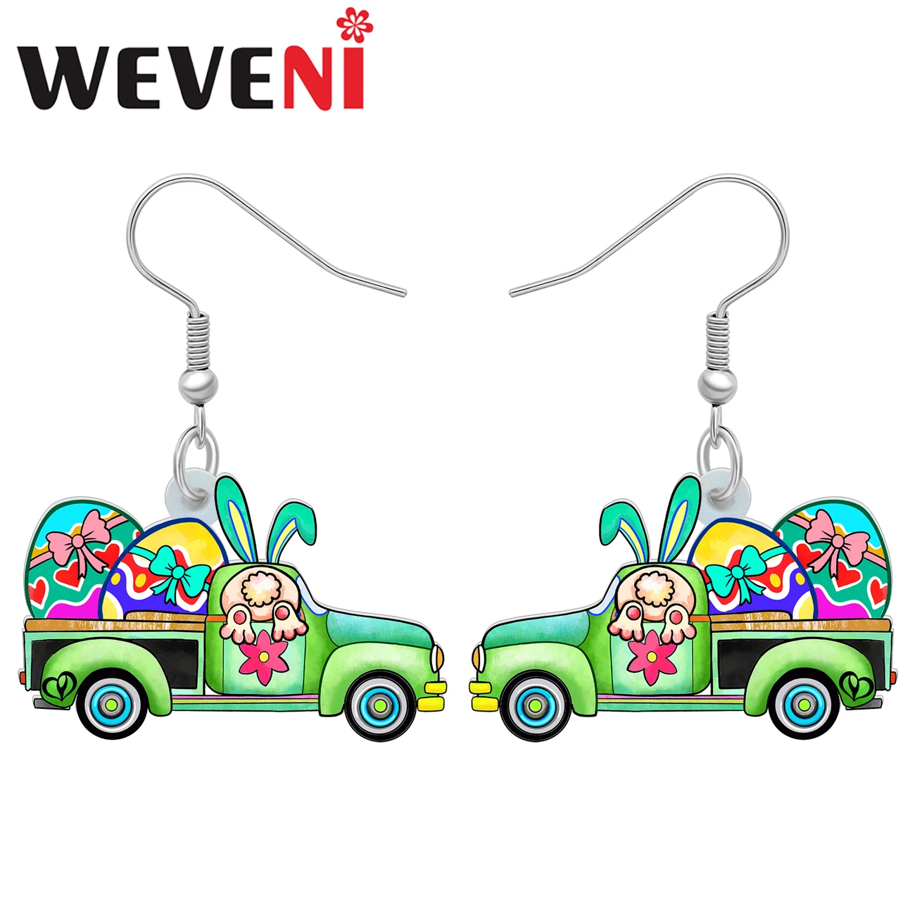 

Weveni Acrylic Easter Rabbit Ear Star Car Eggs Earrings Bunny Fashion Jewelry Sweet Cute Novelty Dangle Drop For Women Girl Gift