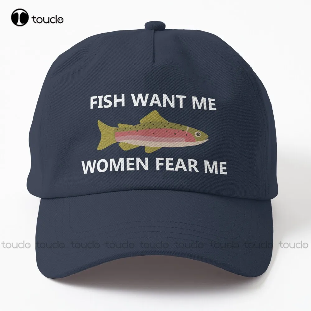

Fish Want Me Women Fear Me (White) Dad Hat Golf Hats Men Personalized Custom Unisex Adult Teen Youth Summer Baseball Cap Funny
