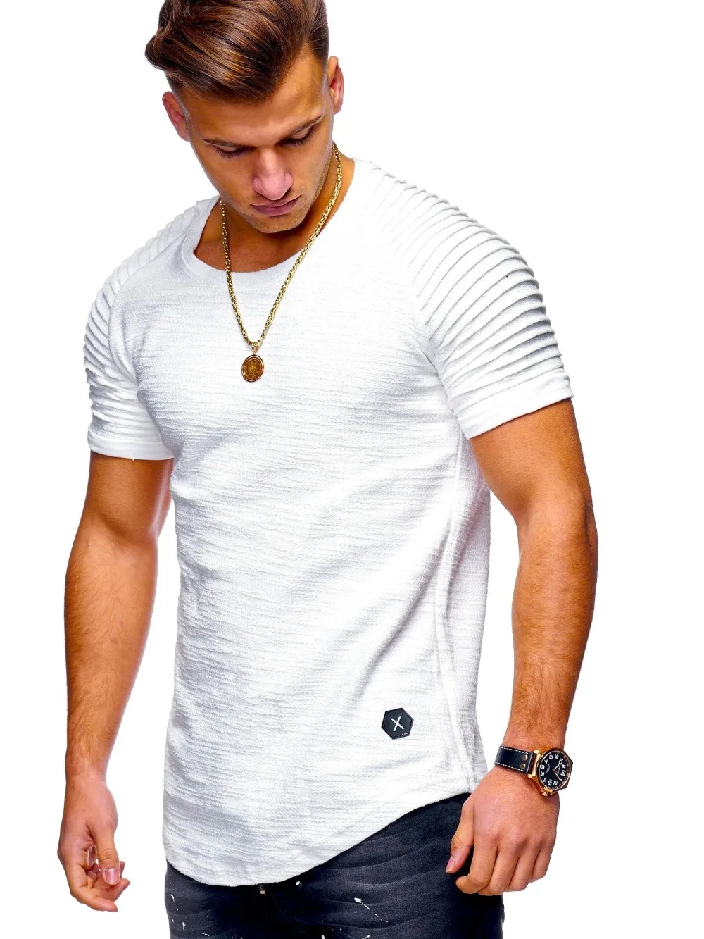 

Летние Новые мужские футболки, однотонные облегающие модные повседневные футболки с коротким рукавом Y9AK130