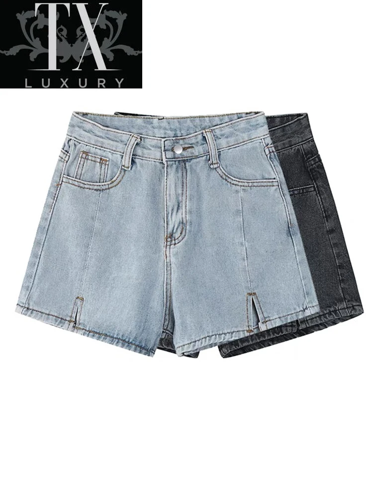 

Fashion Summer Women Denim High Waist Loose Button Short Jeans 2022 Streetwear Sexy Slit All-Match Shorts Female