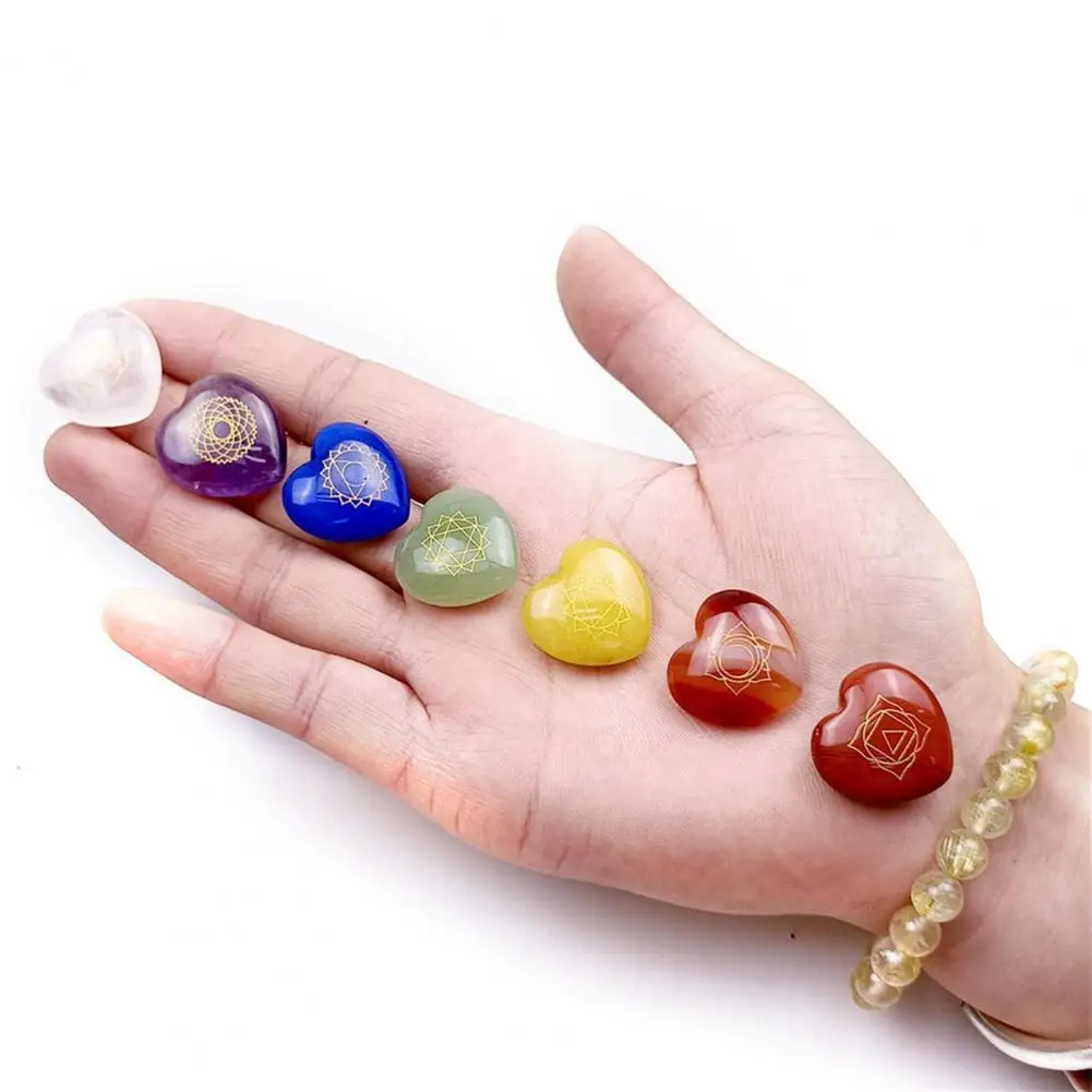 

1 Set Natural Stone Excellent Vivid Eye-catching 7 Chakra Heart-Shaped Fake Jade for Home Fake Agate Pendant Decor