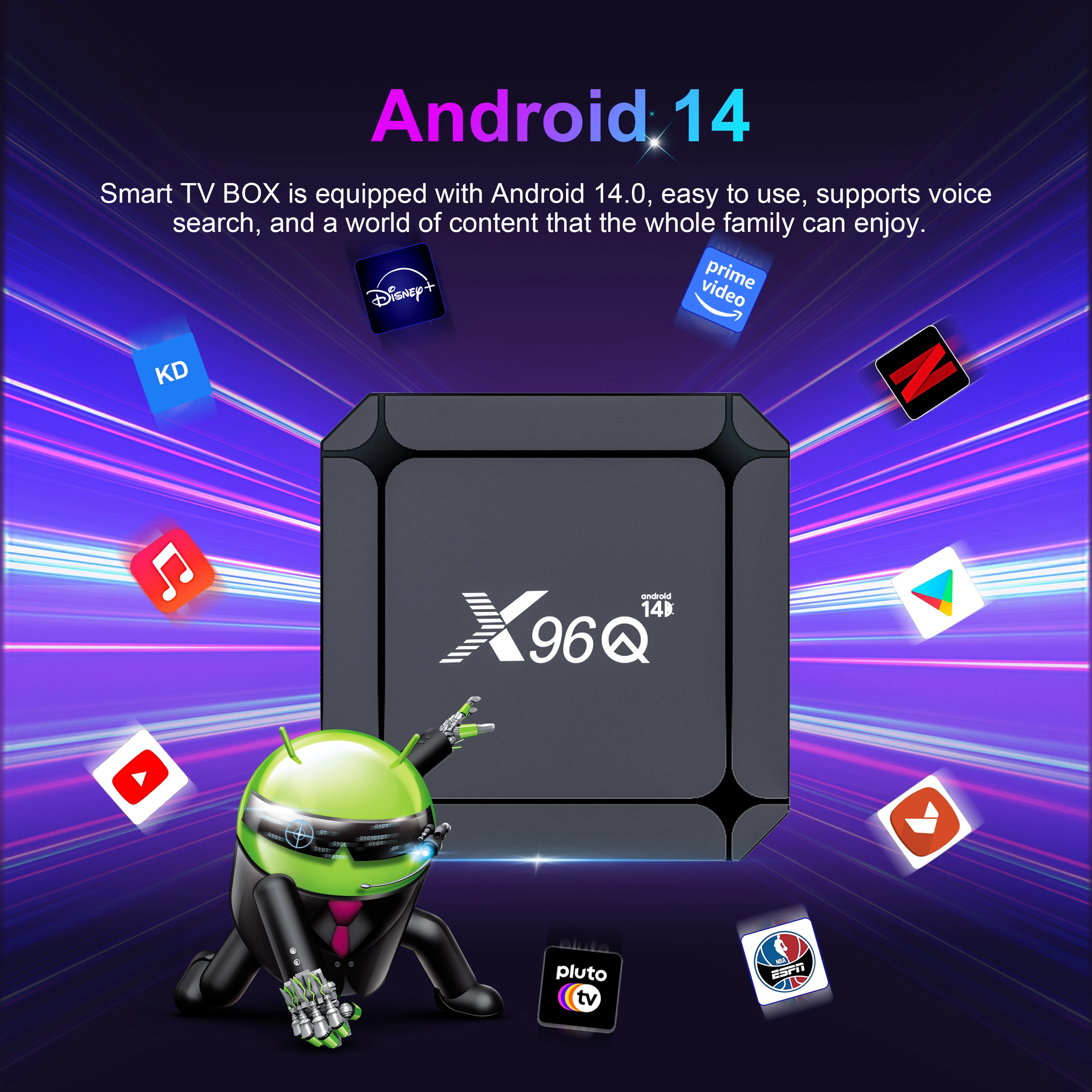 X96Q Смарт ТВ-бокс на Android 14, Rockchip RK3518, поддержка 4K, WIFI6, медиаплеер для потокового вещания, Android TV-бокс, 2 ГБ16 ГБ (art.: 3920dcc44dbec) - 3920dcc44dbec