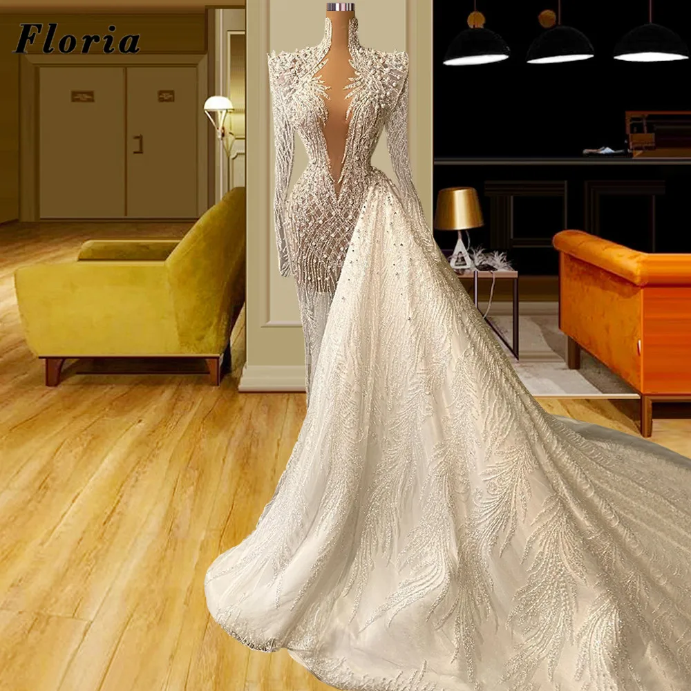 

Floria Средний Восток Выпускные платья с бисером 2022 арабское Дубае цвета слоновой кости жемчуг знаменитости вечернее платье Длинные свадебные платья