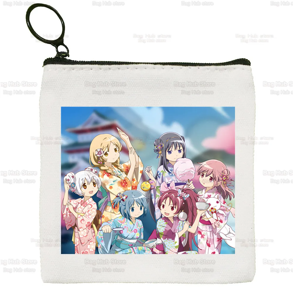 Madoka Magica Puella Magi Canvas Card Coin Purse Cute Simple Mahou Shoujo Kyubey Homura Hakemi Kaname Mami Coin Mini Zipper Bag