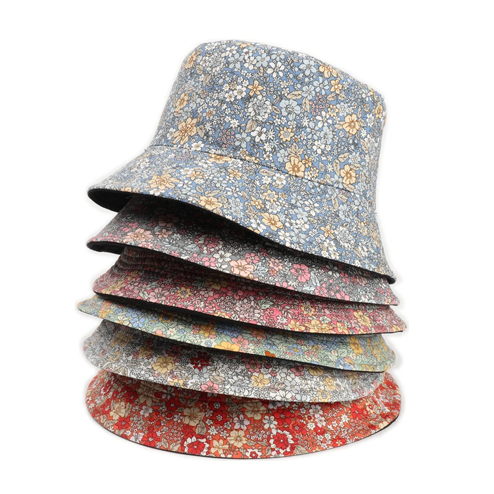 

Women's Bucket Hat Reversible Flower Outdoor Fisherman Hat Travel Beach Cap Panama 3+M6018#