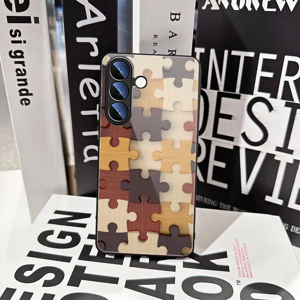 Фото Чехол для телефона с узорами-пазлами для Samsung Galaxy A17 16 A15 A14 A13 A57 A37 A27 A26 A55 A35 53 24 34 с закаленным стеклом №5