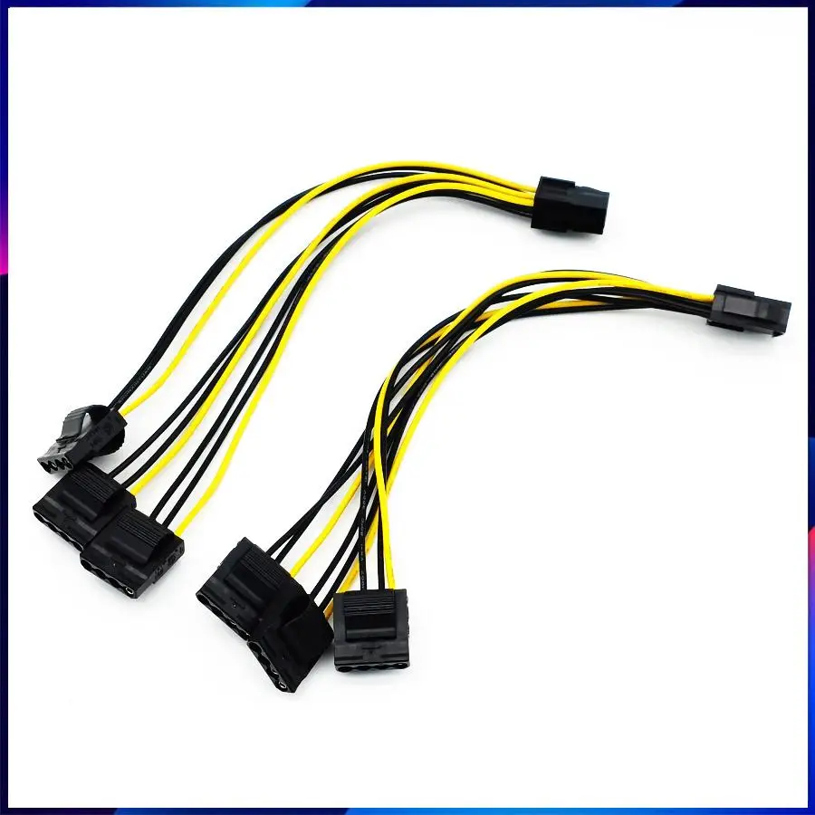 2Pcs PCIe 6pin Female to 3 Molex IDE 4pin Graphic Card Power