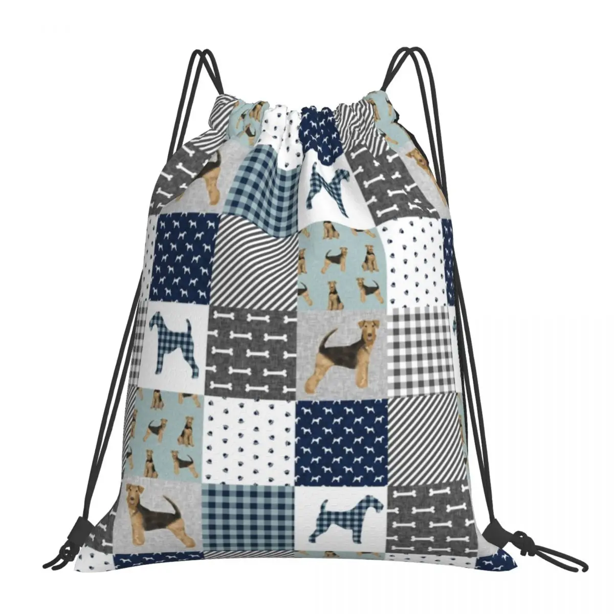 

Airedale Patchwork Dog Design Backpacks Casual Portable Drawstring Bags Drawstring Bundle Pocket Shoes Bag Book Bags For School