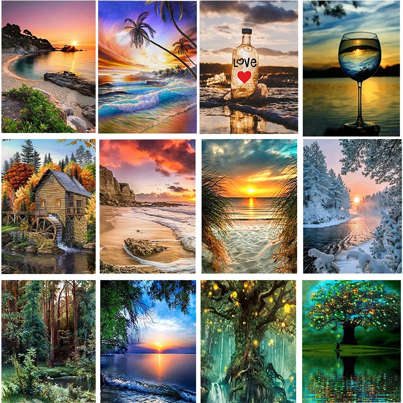 

Sunset Forest Scenery Decorative Paintings Diy 5d Diamond Painting By Numbers Art Quadro Diamond Painting New Collection 2022