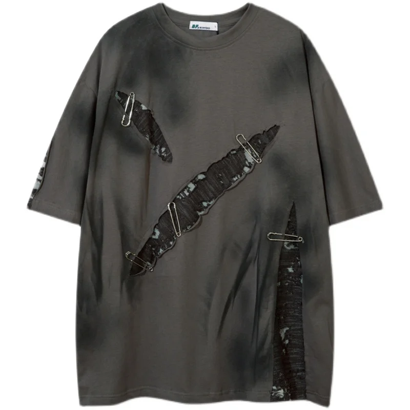 

Destruction Design Tie-dye Distress Men Tshirt Casual Baggy Short Sleeve T-shirt Japanese Style Oversized T Shirt Men's Clothing