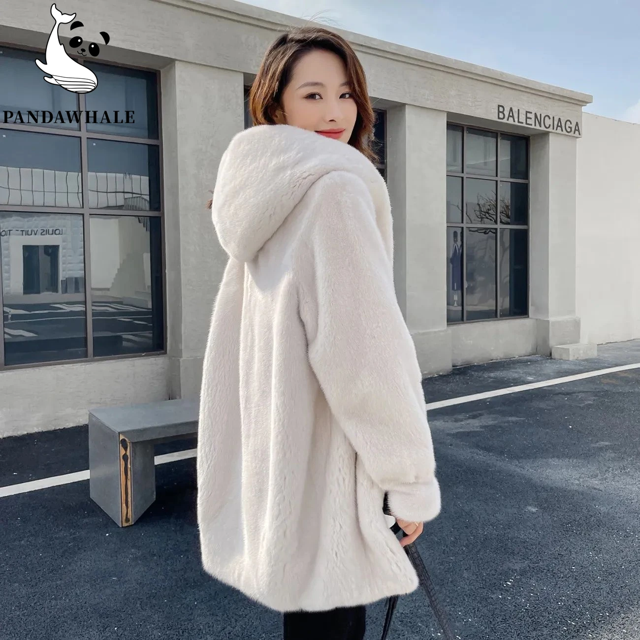 White Faux Fur Coat Female Clothing Hooded Loose Thicken Warm Mink Winter Jacket Women 2023 New Casual Office Lady Parkas Tops