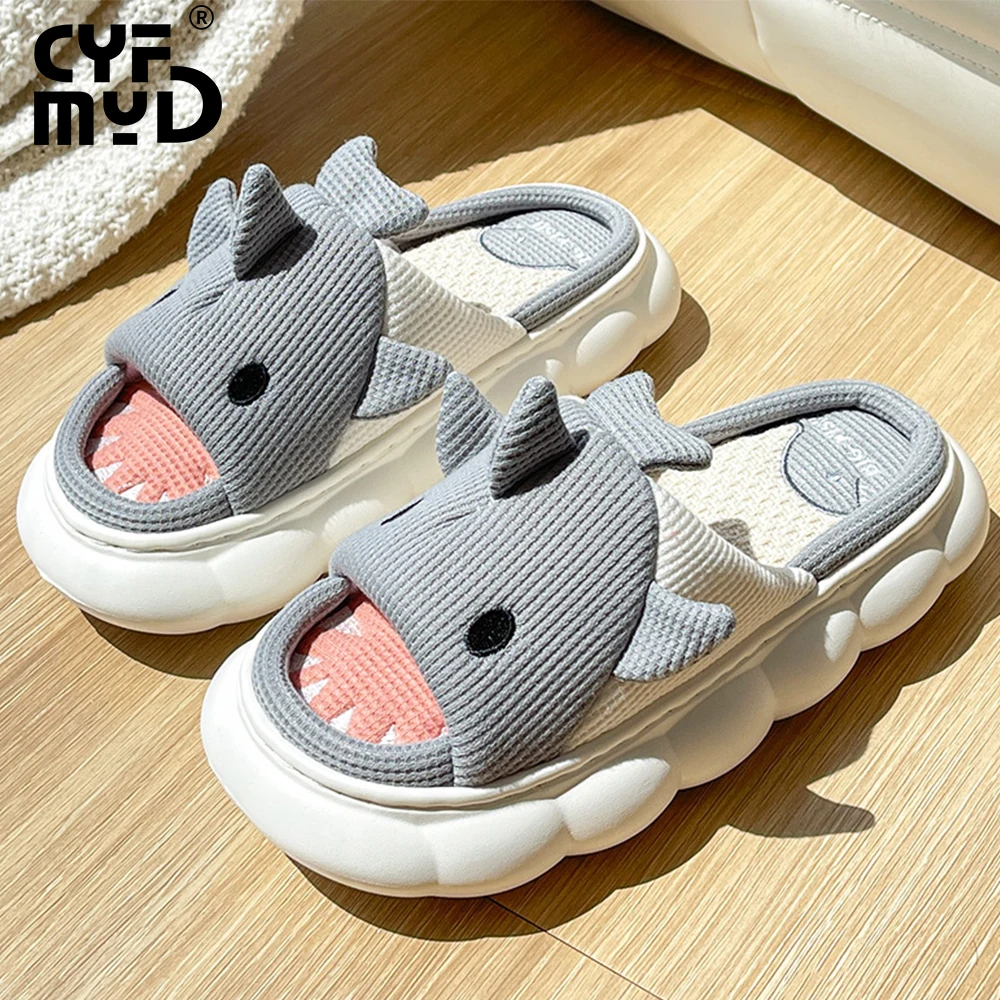 Shark Slippers Women Shoes 2022 New Knitting Design Shark Slide EVA Platform Sole Slides Blue Pink Couples Men Women House Shoes