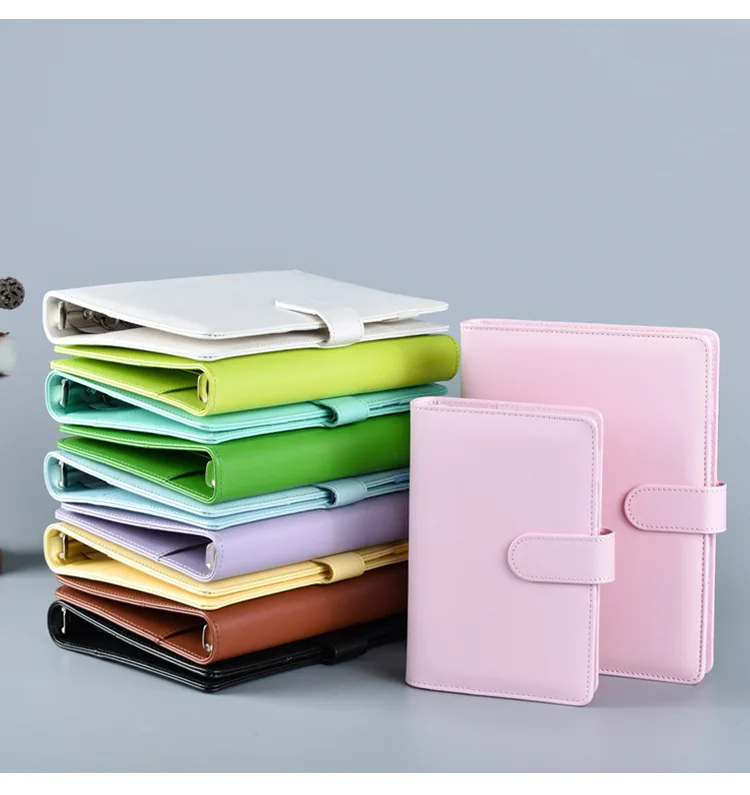 

Macaroon Color A6 PU Leather DIY Binder Notebook Cover Diary Agenda Planner Paper Cover School Stationery