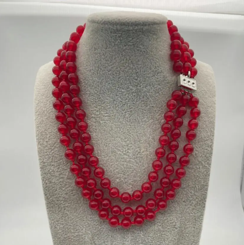 

very good Fancy 3 Row /Red 7-8mm Jade Necklace