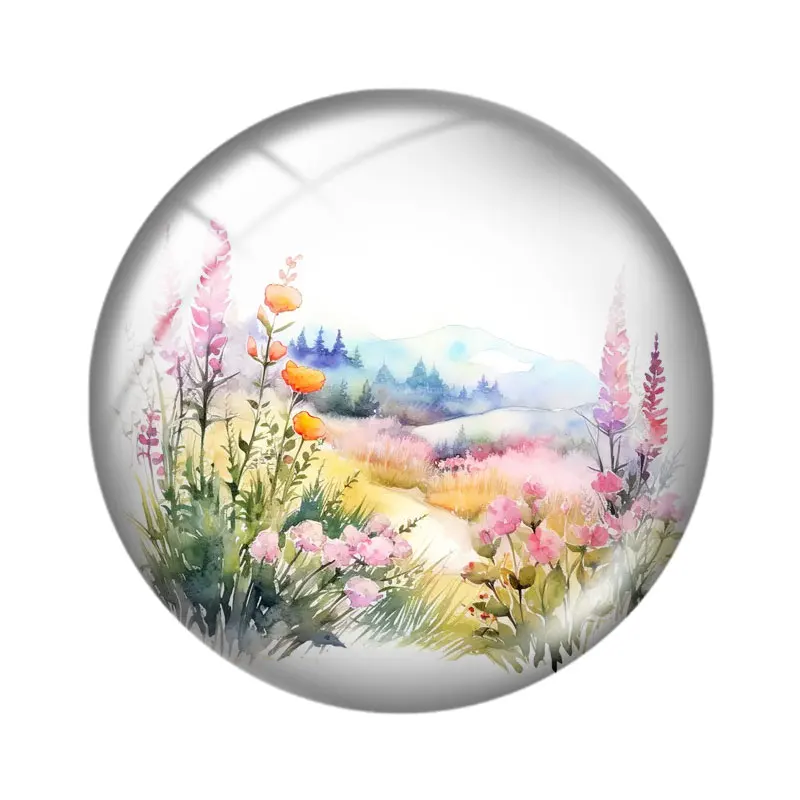 Поле цветы полевой пейзаж Clipart mix 12 мм/18 мм/20 мм/25 мм круглый фотостекло кабошон
