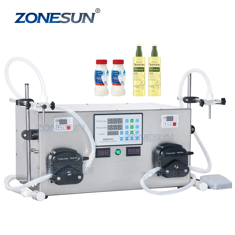 

ZONESUN 2 Heads Perfume Water Juice Essential Oil Electric Digital Control Peristaltic Pump Liquid Filling Machine 3-2500ml