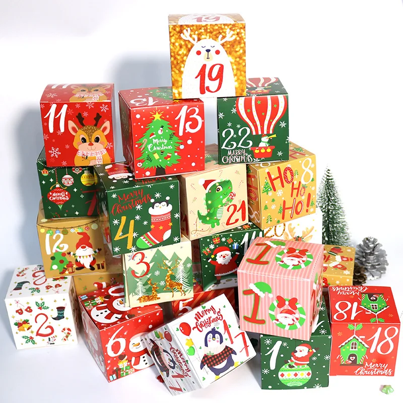 

24Pcs Christmas Box Advent Calendar Boxes Christmas Countdown Numbers Candy Cookies Packing Box for Home New Year Gift Navidad