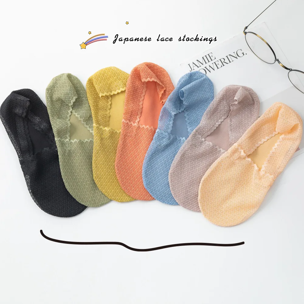 

5Pairs/set Women Mesh Socks Non-slip Silicone Low Cut Socks Shallow Mouth Socks Summer Breathable Japanese Women's Elastic Socks