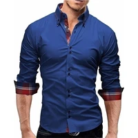 mens polo shirts long sleeve slim button work fit slim business shirts button collar tops casual long tees male clothing