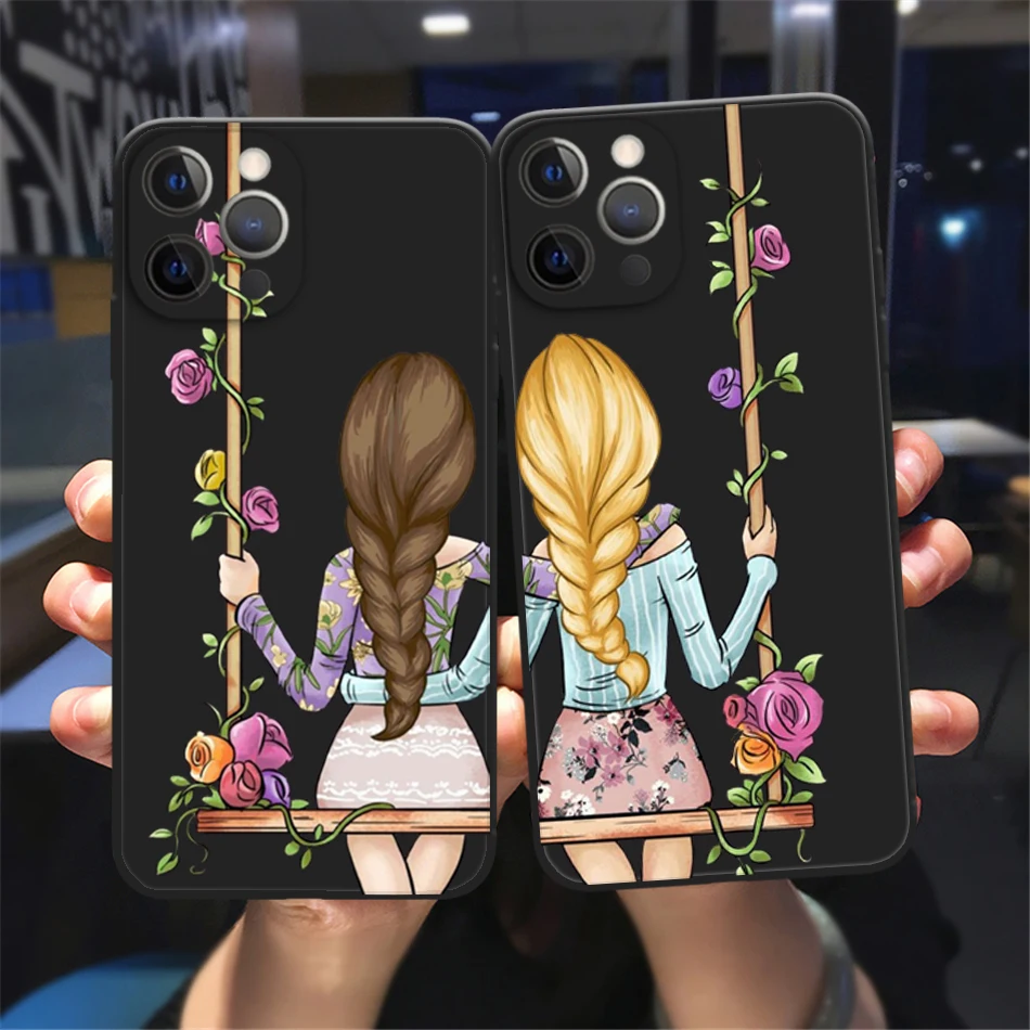

Hot Travel Girls Bff Best Friends Forever Phone Case For iPhone 13 12 11 14 Pro Max XSMax XR X 8 14 Plus Black Soft Bumper case