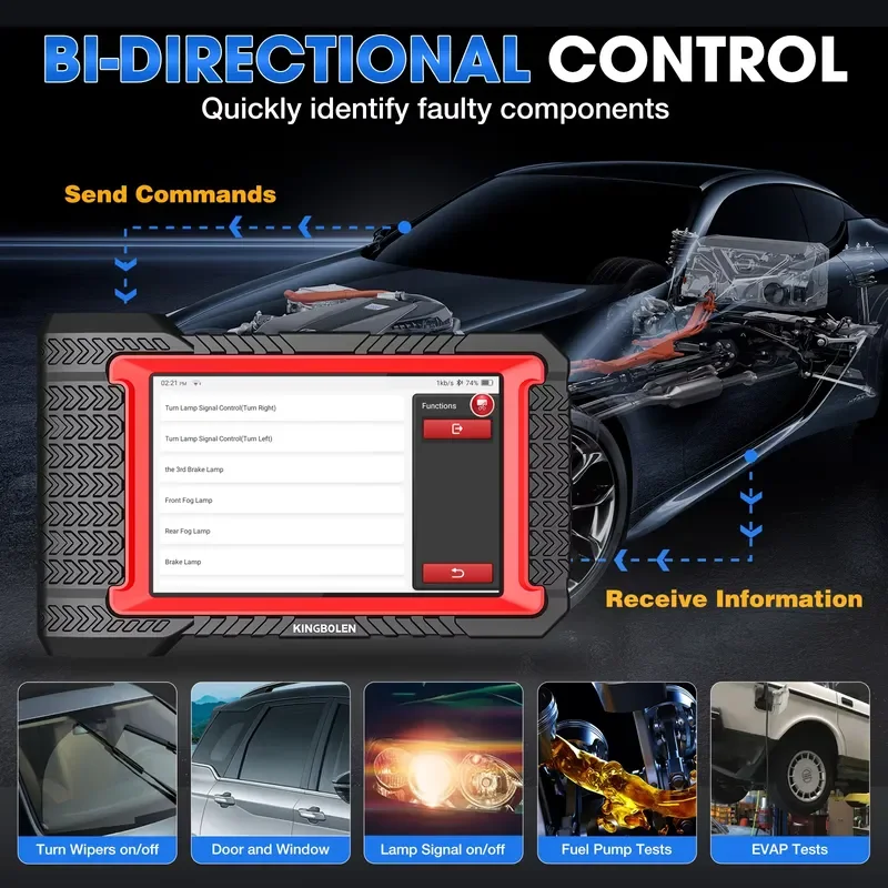 Фото Автосканер Kingbolen K7, диагностический прибор OBD2, устройство для кодирования ЭБУ с 28 функциями сброса и бесплатным обновлением. №5
