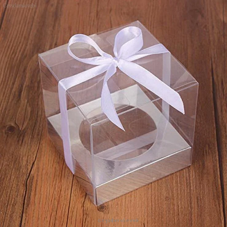 

12Pcs Clear Plastic Cupcake Packaging Box Cake Favors Box Black Wedding Party Cupcake Boxes Gift Box Supplies Golden Ribbon