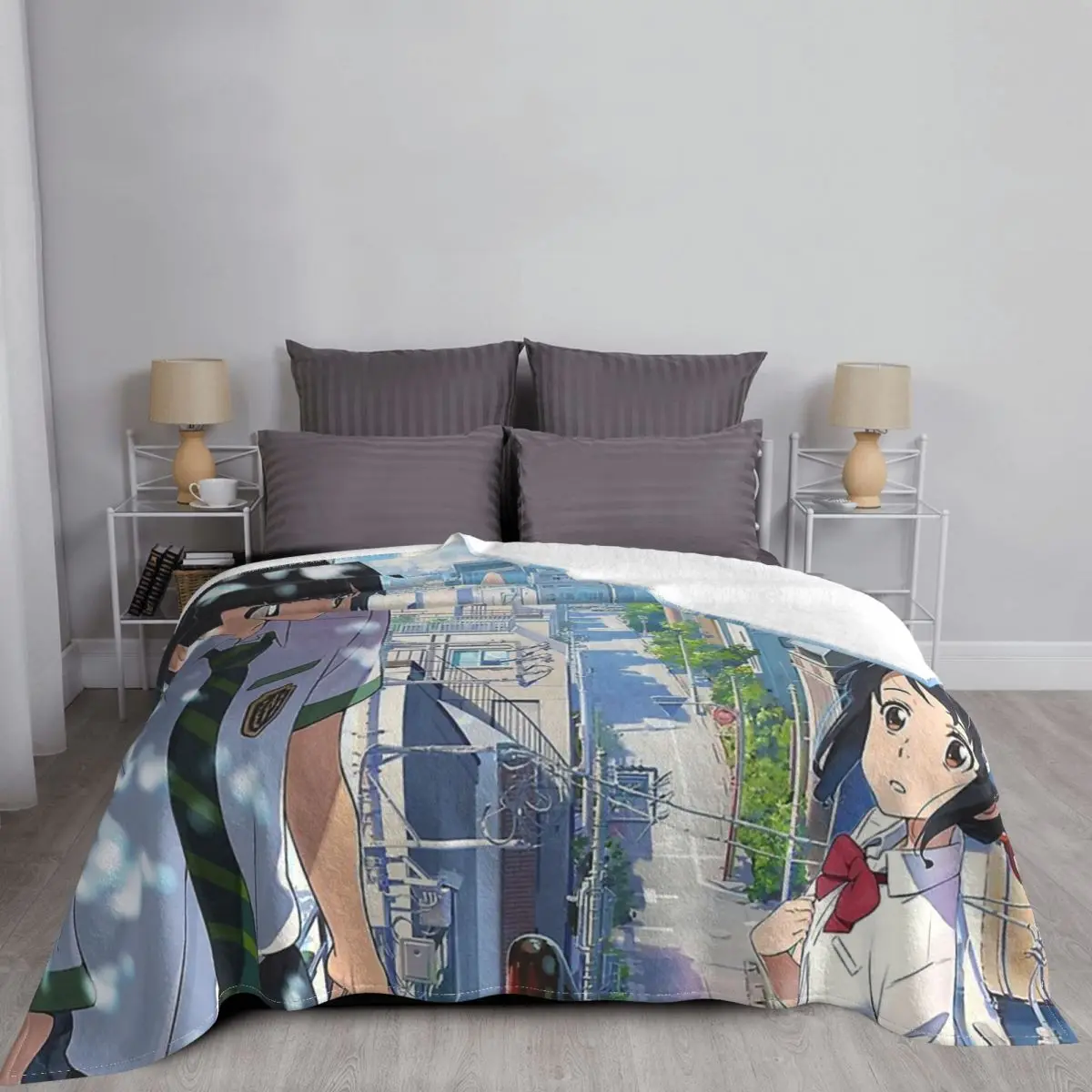 Одеяло из фланели с надписью Makoto Shinkai Tachibana Taki Miyamizu Mitsuha |