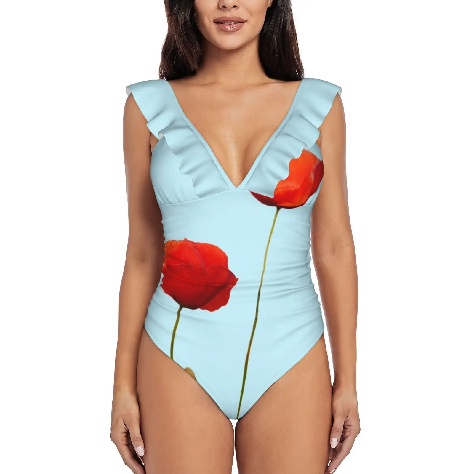 

Маковый слитный купальник с оборками, Женский пикантный Монокини, купальник, новые пляжные купальные костюмы Amapola, Маковый, красный, красный...