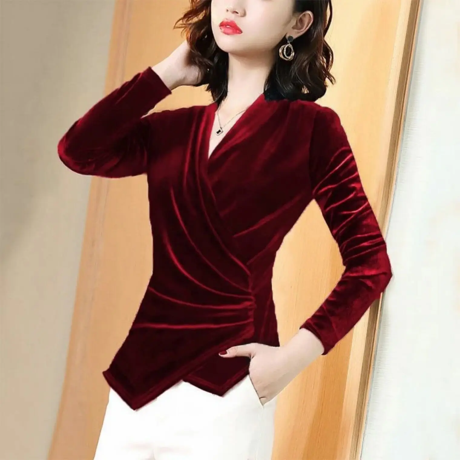

2023 Spring French elegant Long-sleeved Retro Gold Velvet Jacket Female Women Blouse Autumn Gold Velvet Shirt 7XL 6XL
