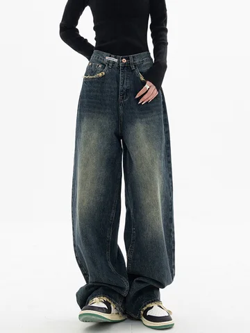 Baggy Jeans Women High Waisted Denim Pants Wide Leg High Street Trousers Washed Vintage Blue Loose Y2k Oversized Chic Clothes