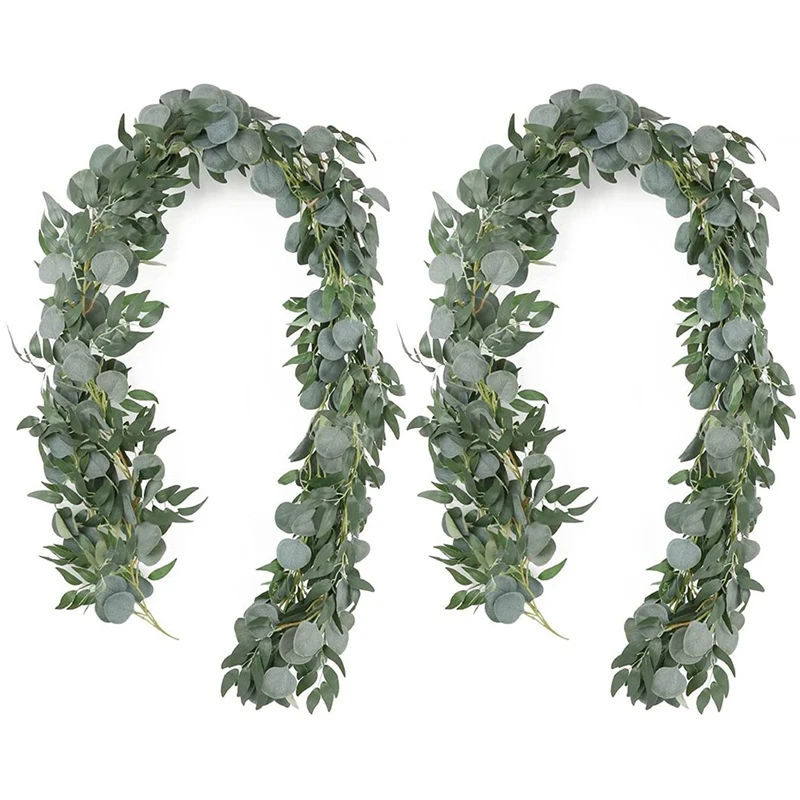 

Artificial Eucalyptus Garland With Willow Vines, 2 Packs 6.5 Feet Eucalyptus Garland Greenery, Silver Dollar Eucalyptus-ABUX