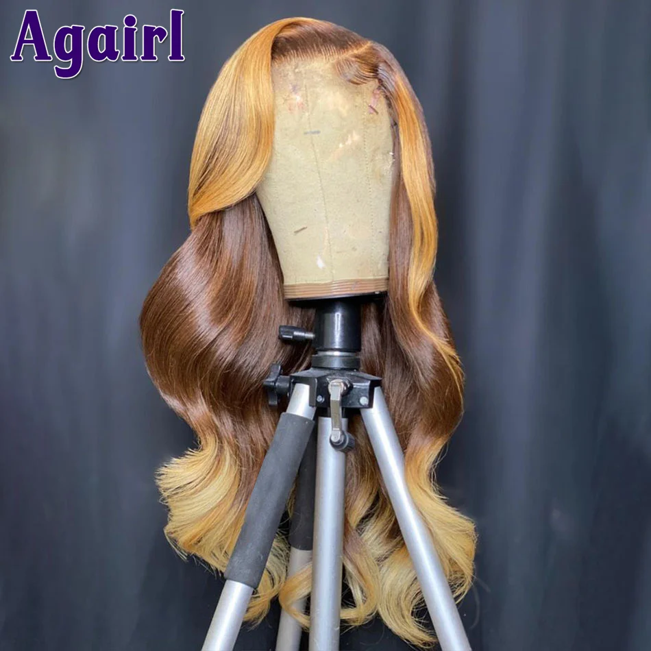 

Ombre 4/30 Peruvian Wavy Remy 13x4 13X6 Lace Frontal Body Wave Wigs PrePlucked Ombre Brown Ginger Transparent 5x5 Lace Front Wig