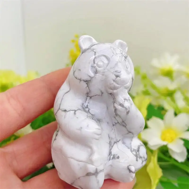 

Фигурка натурального Мишка Howlite, 6 см, резная статуя с кристаллами, животное, модное домашнее украшение, коллекционный подарок, 1 шт.