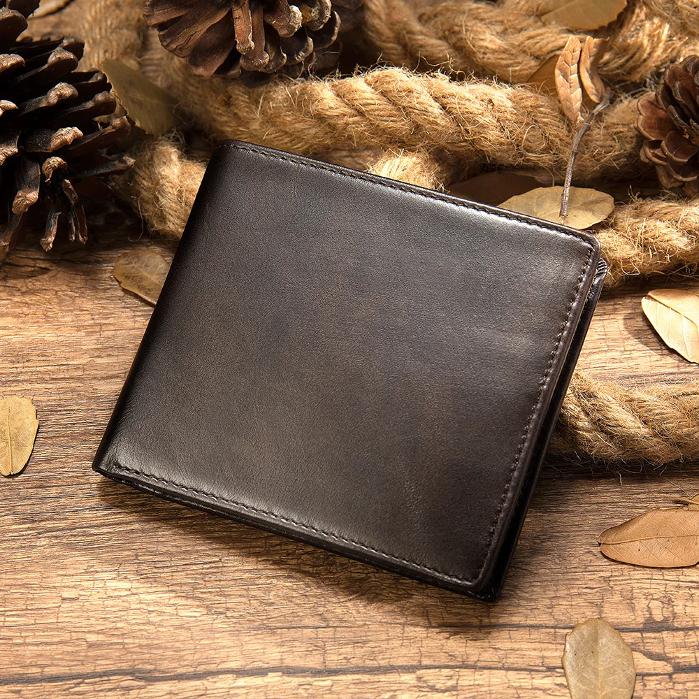 

New Genuine Leather Short Wallet For Men Top Layer Cowhide Casual Card Holder Luxury Brands No Zipper Multifunction Retro Purses