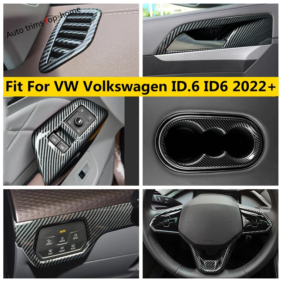 

Carbon Fiber Steering Wheel Handle Bowl Water Cup Holder Panel Cover Trim For VW Volkswagen ID.6 ID6 2022 2023 Car Accessorie
