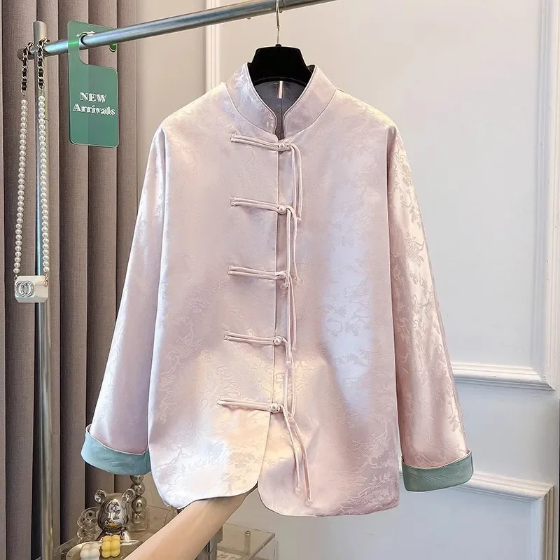 Женский жаккардовый пуховик на пуговицах китайский стиль